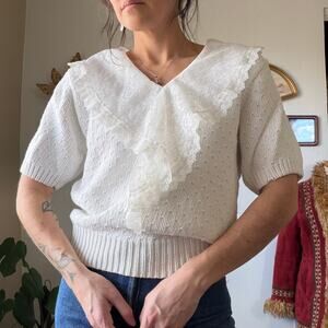 vintage linen cotton lace collar sweater